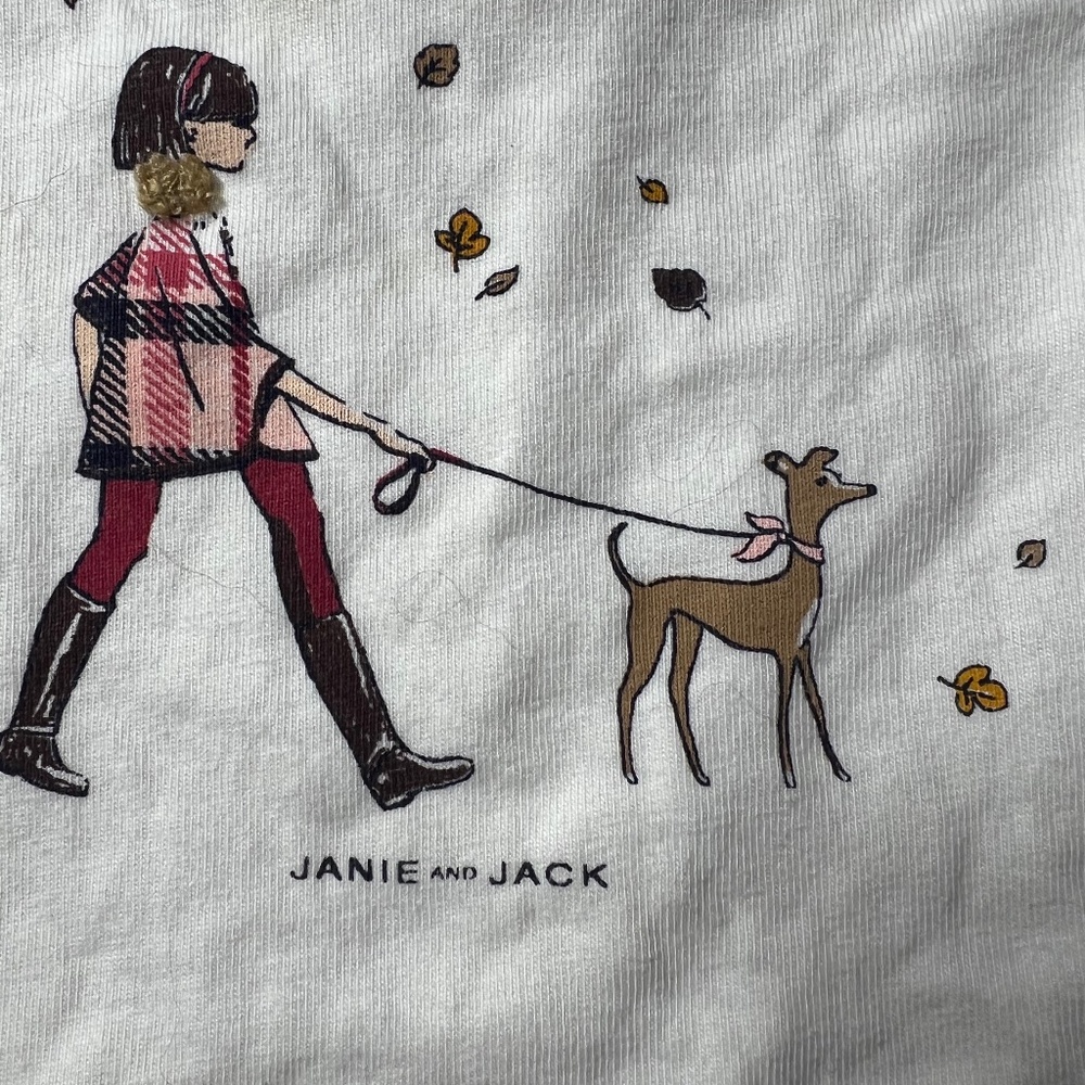 Janie And Jack Top & Bottom Set Girl Walking Dog Graphic Print (pend photos)